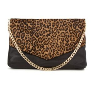ORA DELPHINE "Zelda" Clutch Leopard Print Calf-hair Flap